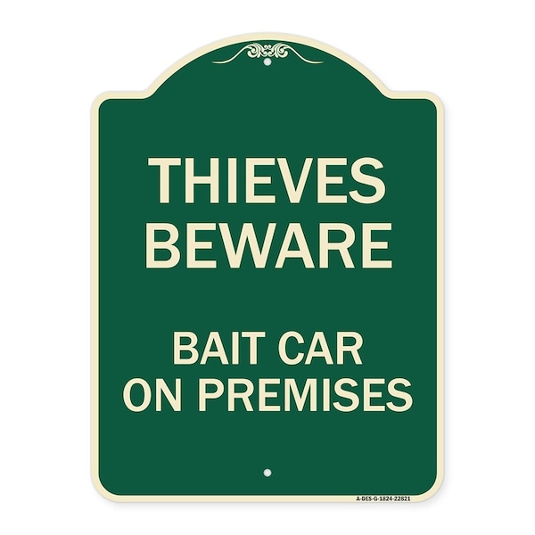 Thieves Beware Bait Car on Premises Heavy-Gauge Aluminum Architectural Sign, 24" H, G-1824-22821